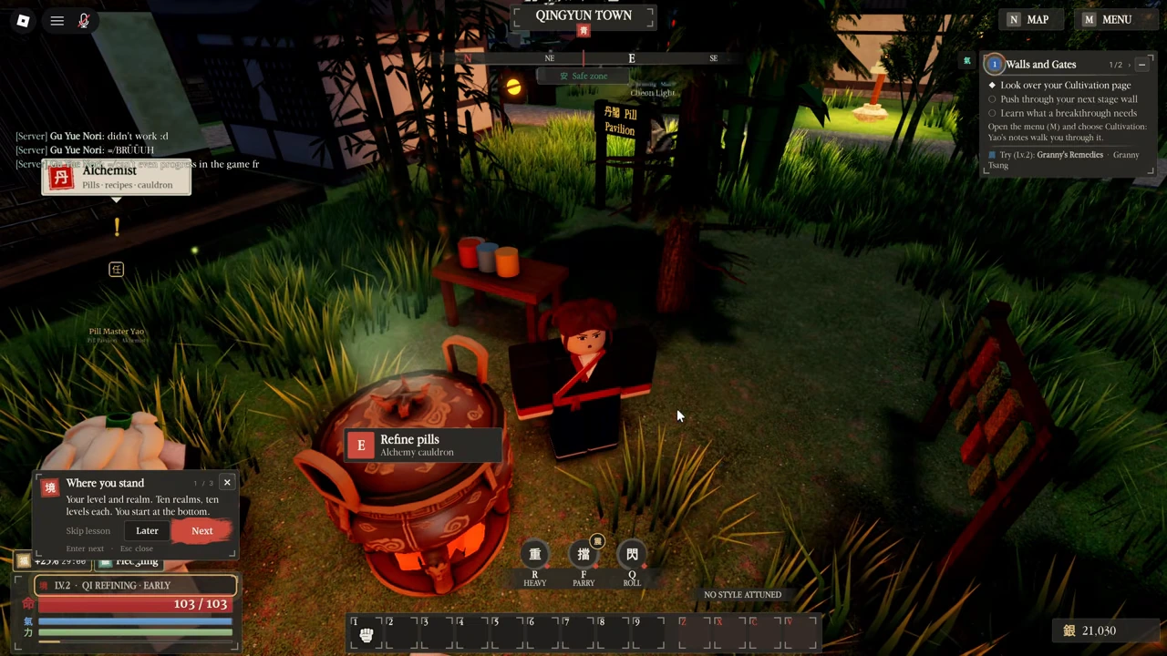 Walls and Gates quest tracker directing the player to open M and choose Cultivation.